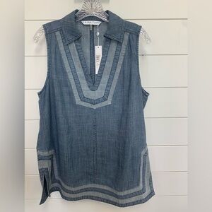 Trina Turk Pleasanton Sleeveless Collared Chambray Tunic Size M NWT